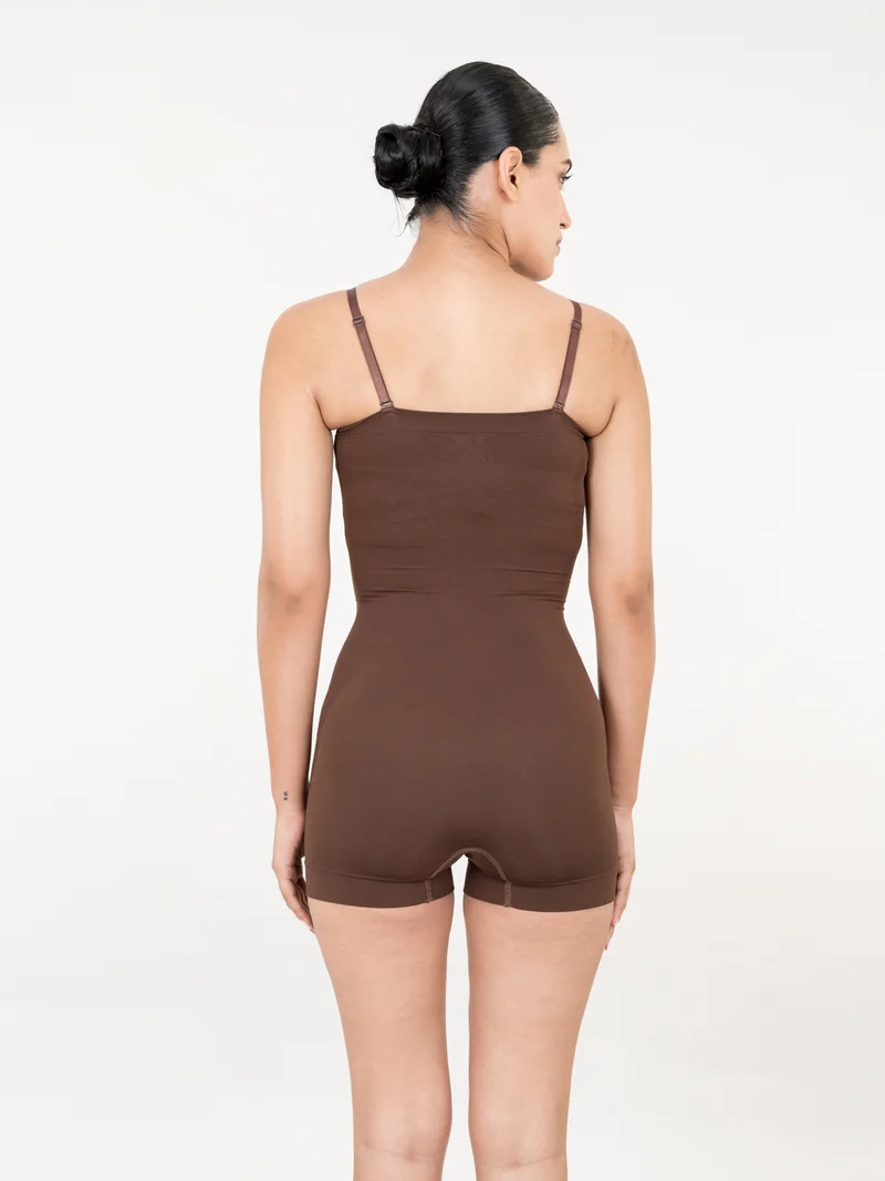 Shapercult Store Brown Strapless Mid Thigh Bodysuit for Women